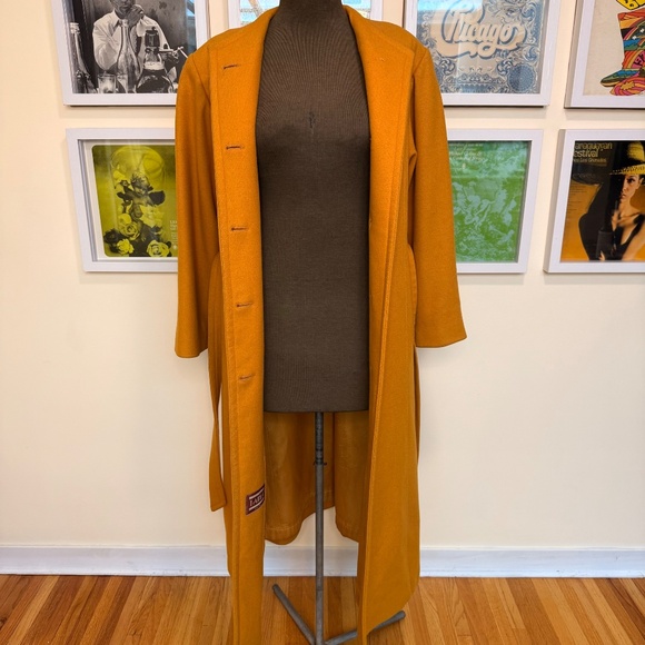 OOAK Classic Vintage 70s Mustard Wool Maxi Coat w/ Belt - Picture 5 of 10